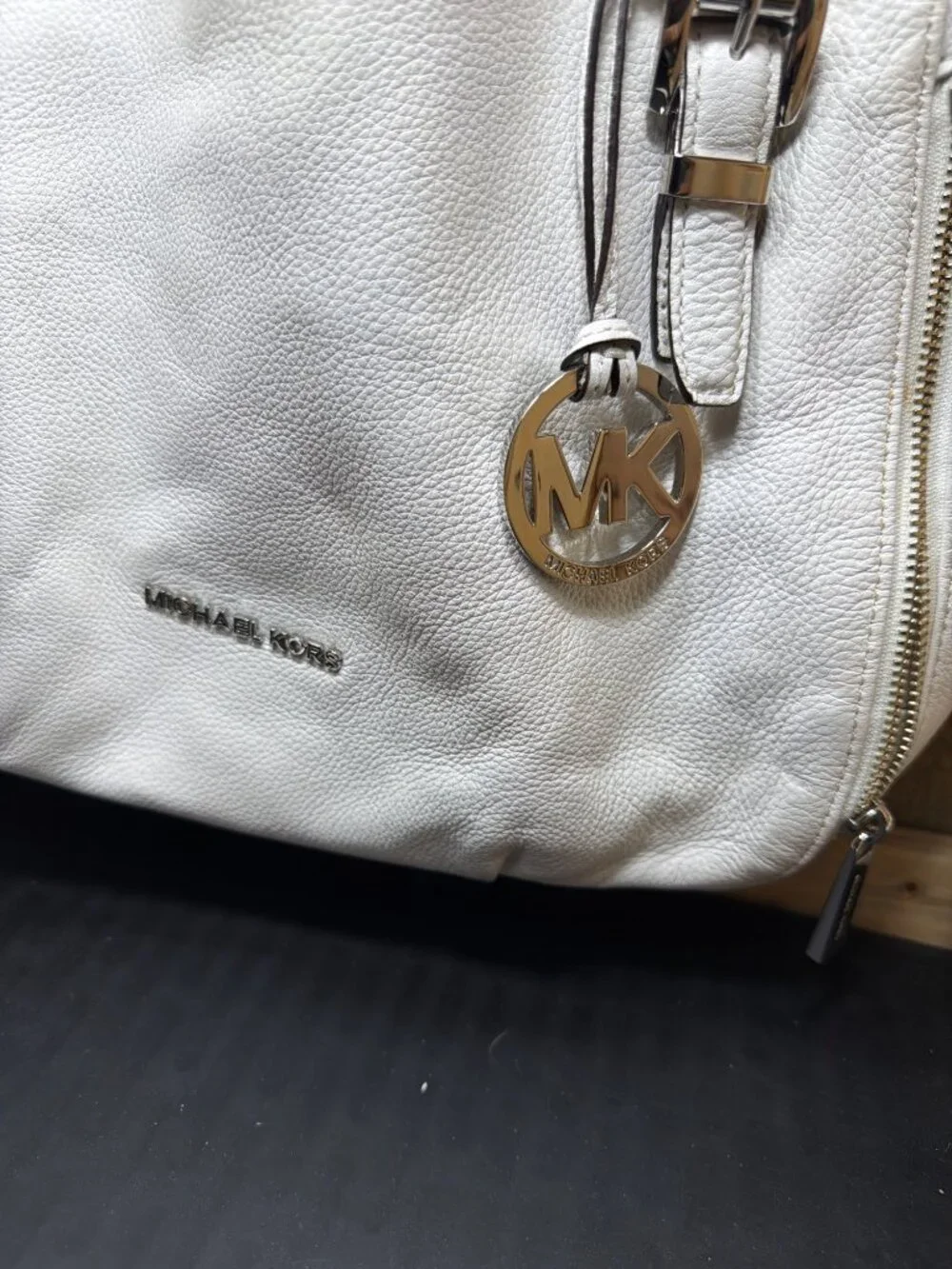 Michael Kors White Pebble Leather Large Satchel Crossbody Shoulder Bag Womens